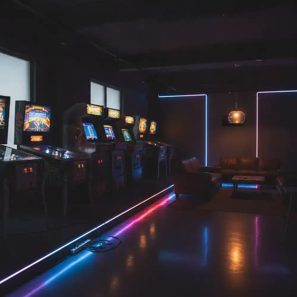 Dark arcade studio environment