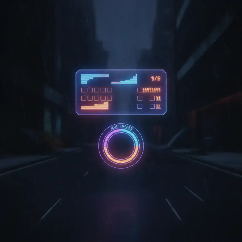 In-game screenshot of the glowing scoreboard and multiplier UI
