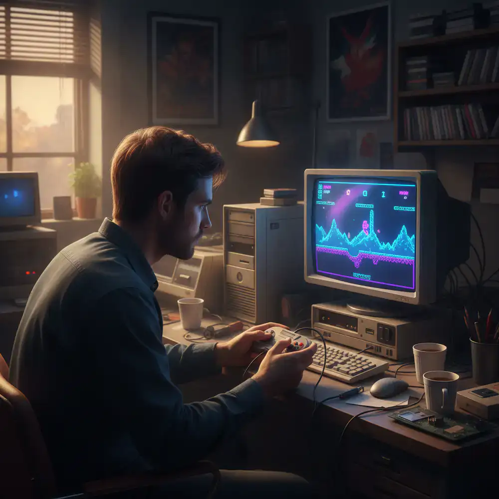 Developer playing a game with a gamepad to test controls