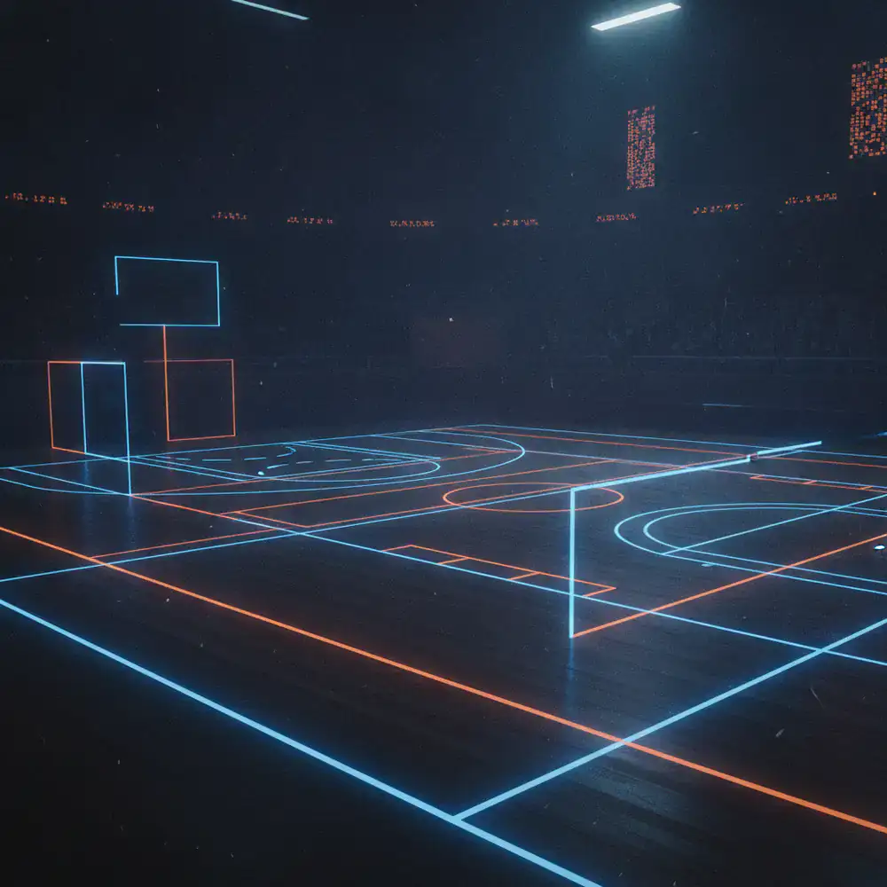 Developer view of hitbox grids superimposed on a game court